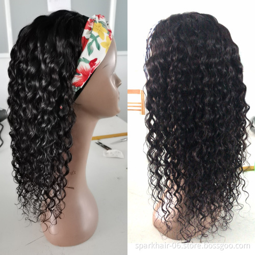 Full Cuticle Deep Curly Headband Wigs Human Hair GlueLess None Lace 10A Virgin Peruvian Head Band Human Hair Wigs
